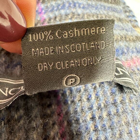 Sinclair Duncan 100% Cashmere Plaid Scarf Fringe Purple Pink - Picture 5 of 5